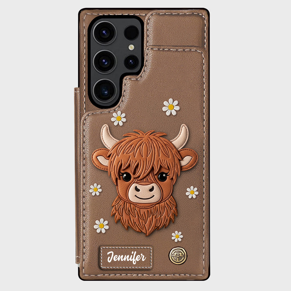 Adorable vache des Highlands - Étui portefeuille personnalisé pour téléphone avec une vache des Highlands