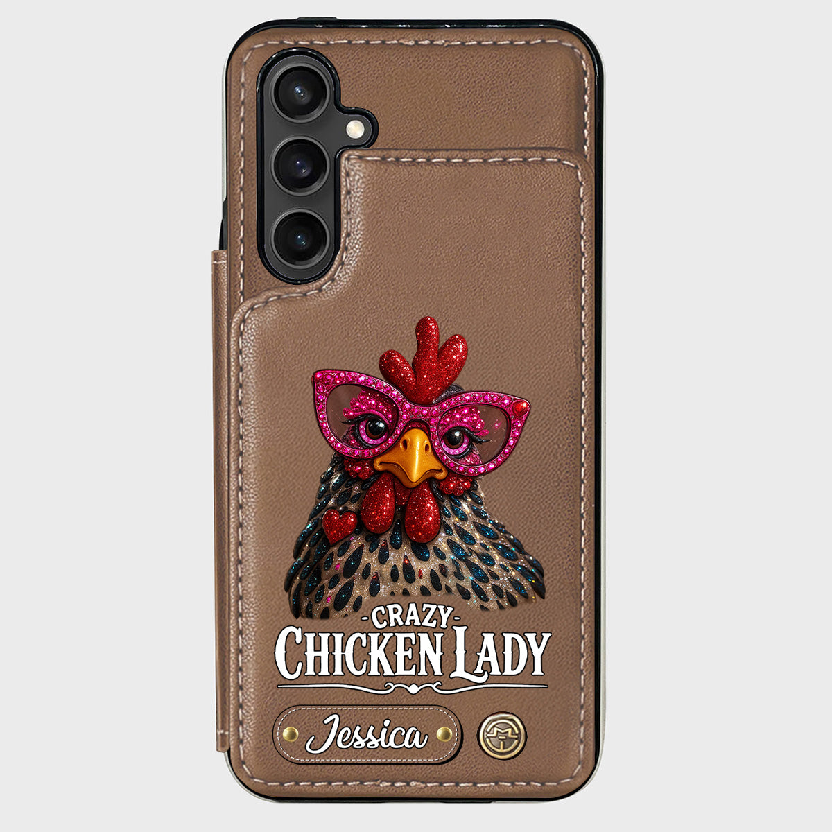 Crazy Chicken Lady - Étui portefeuille personnalisé pour téléphone avec poulet