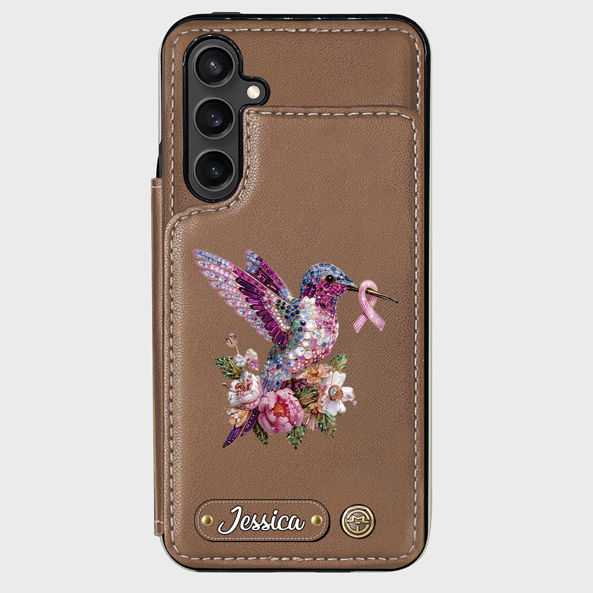 Breast Cancer Awareness Hummingbird - Personalized Breast Cancer Awareness Wallet Phone Case