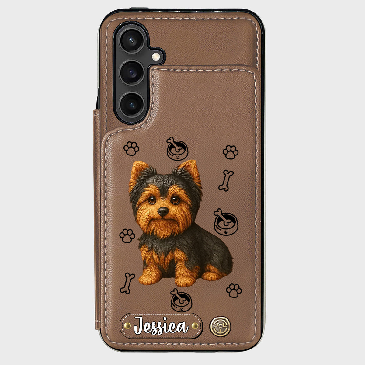 Étui portefeuille pour téléphone personnalisé Yorkshire Terrier « J’aime mon chien »