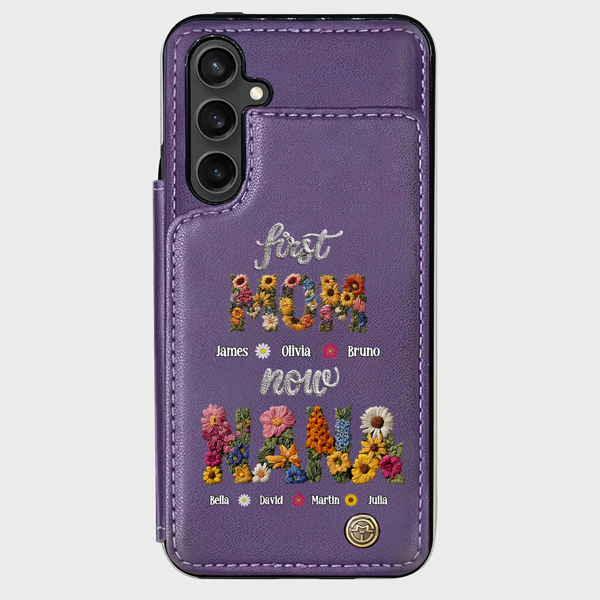 Première maman, maintenant grand-mère - Étui portefeuille personnalisé pour téléphone « Grand-mère »