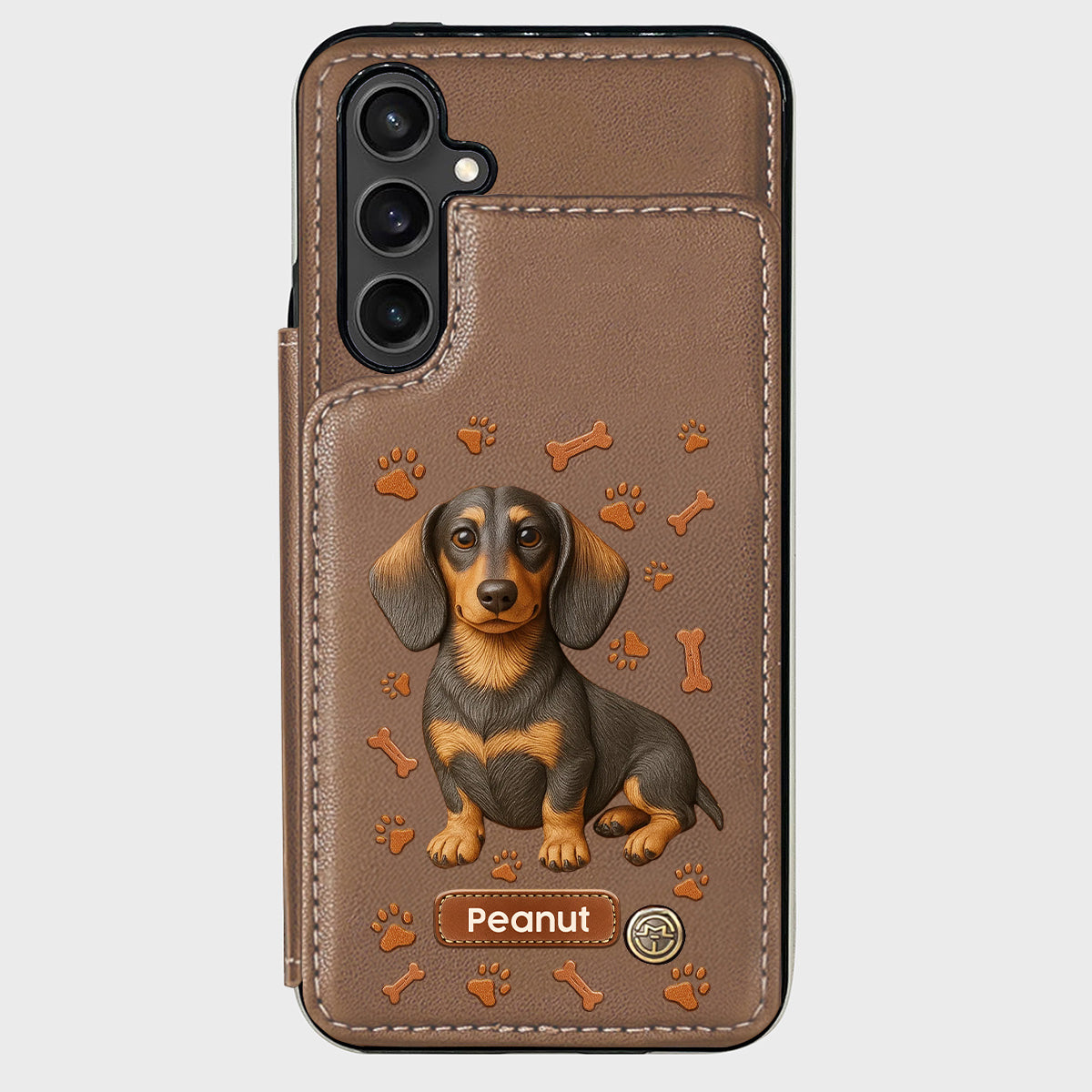 J'aime mon chien - Étui portefeuille personnalisé pour téléphone avec motif teckel