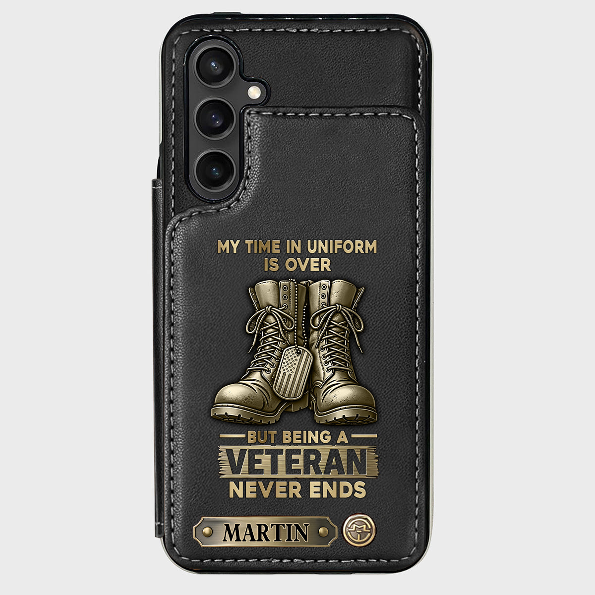 Étui portefeuille personnalisé pour téléphone, en hommage aux anciens combattants.