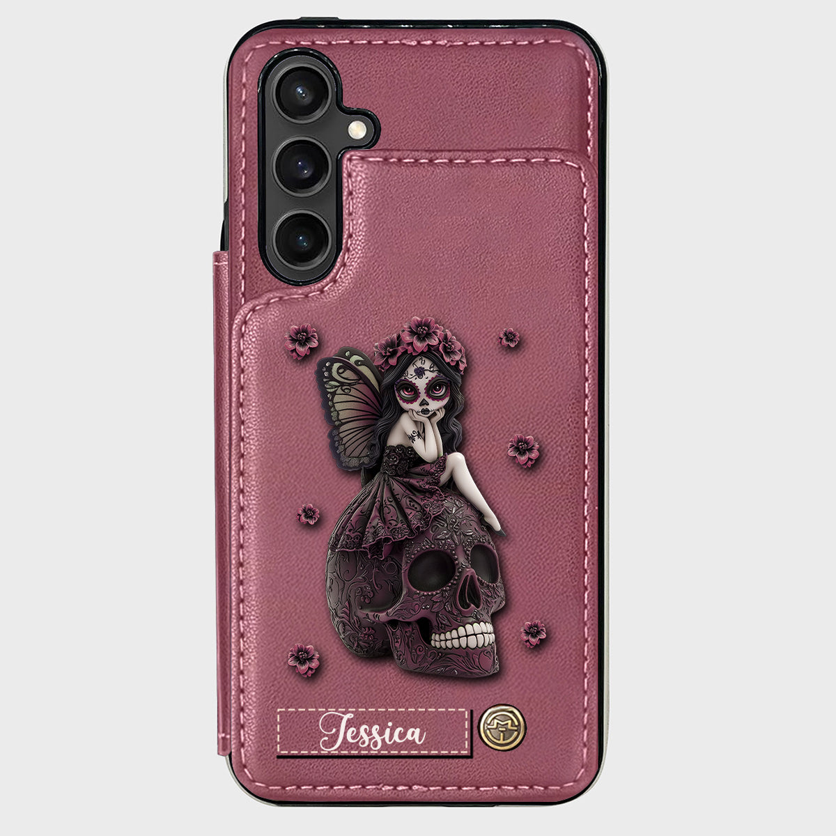 Beautiful Gothic Fairy Girl - Personalized Skull Wallet Phone Case
