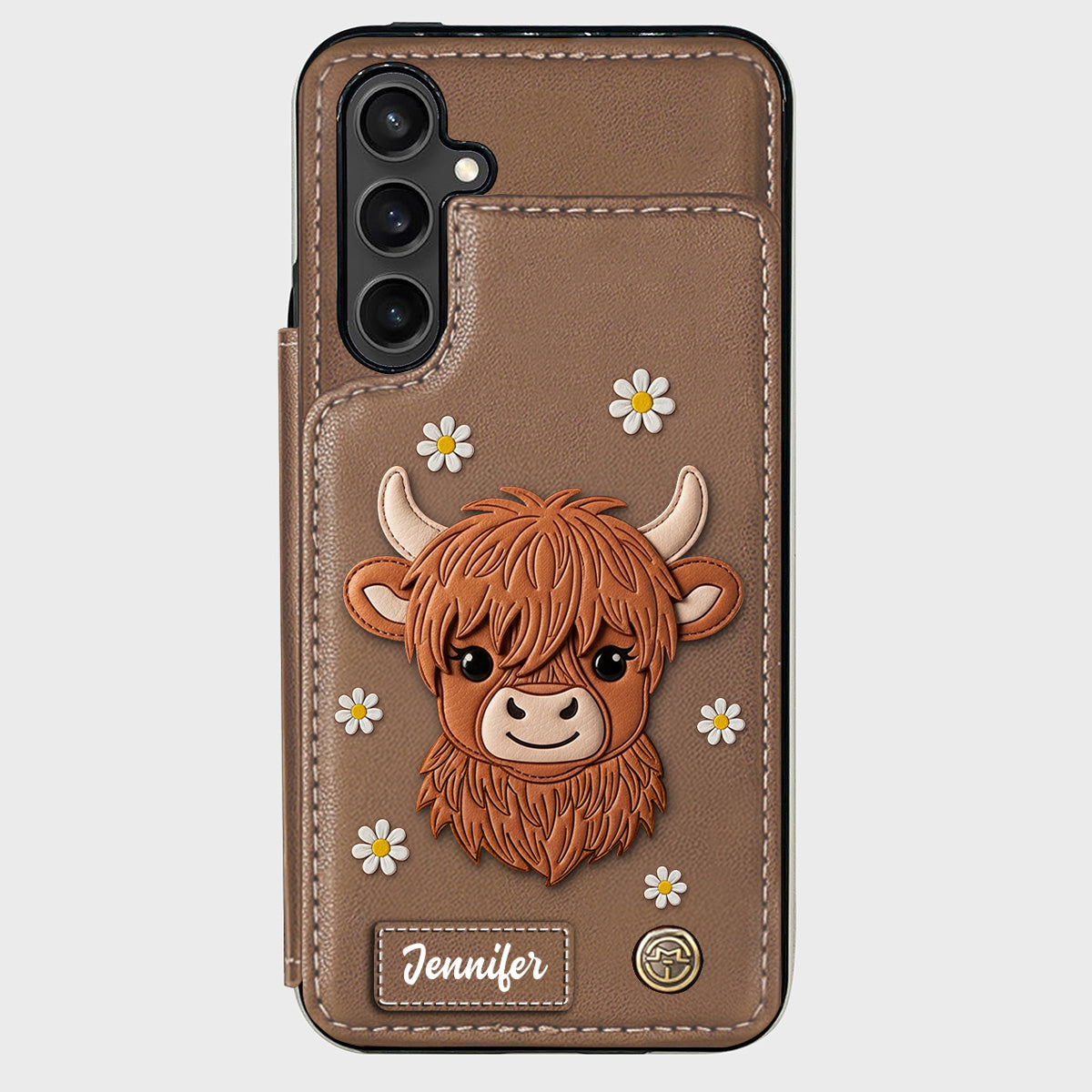 Adorable vache des Highlands - Étui portefeuille personnalisé pour téléphone avec une vache des Highlands
