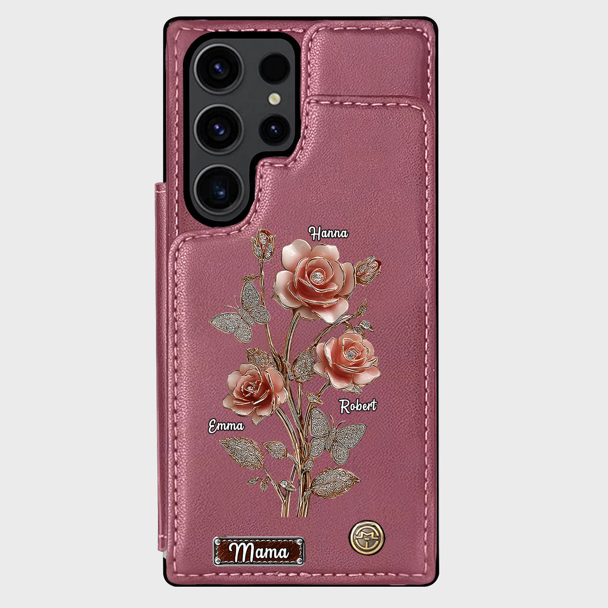 Étui portefeuille personnalisé pour téléphone portable « Mère et Roses »