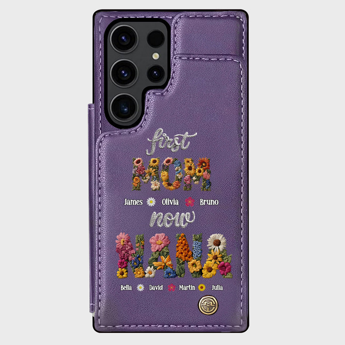 Première maman, maintenant grand-mère - Étui portefeuille personnalisé pour téléphone « Grand-mère »