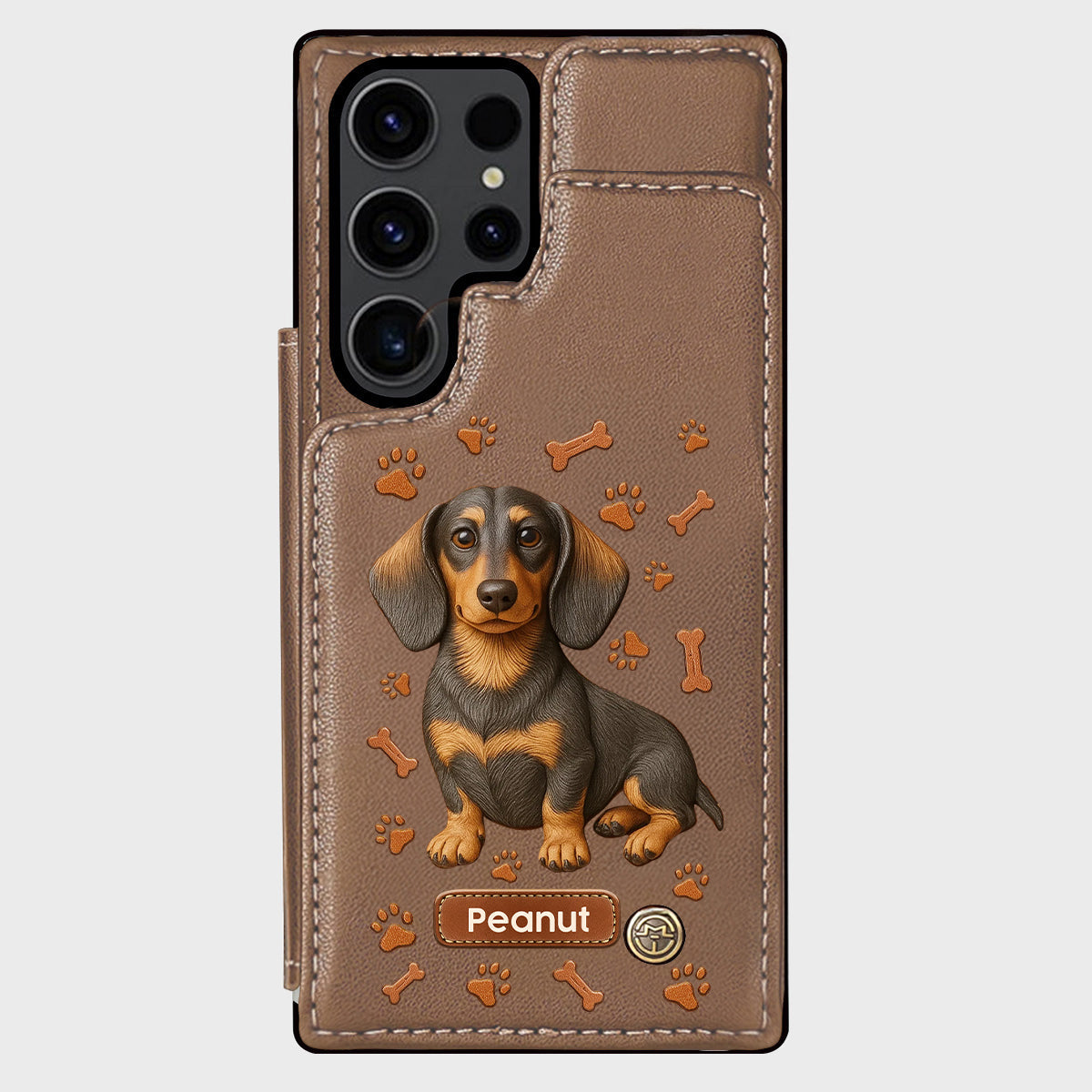 J'aime mon chien - Étui portefeuille personnalisé pour téléphone avec motif teckel