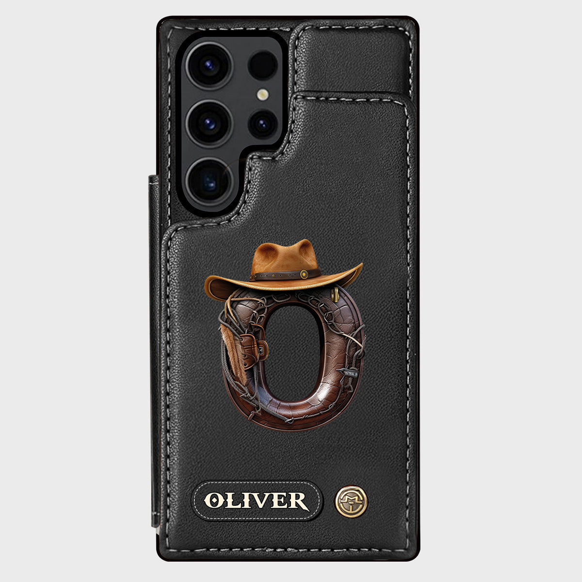 Étui portefeuille/téléphone personnalisé style western avec initiale du prénom - Cowboy/Cowgirl