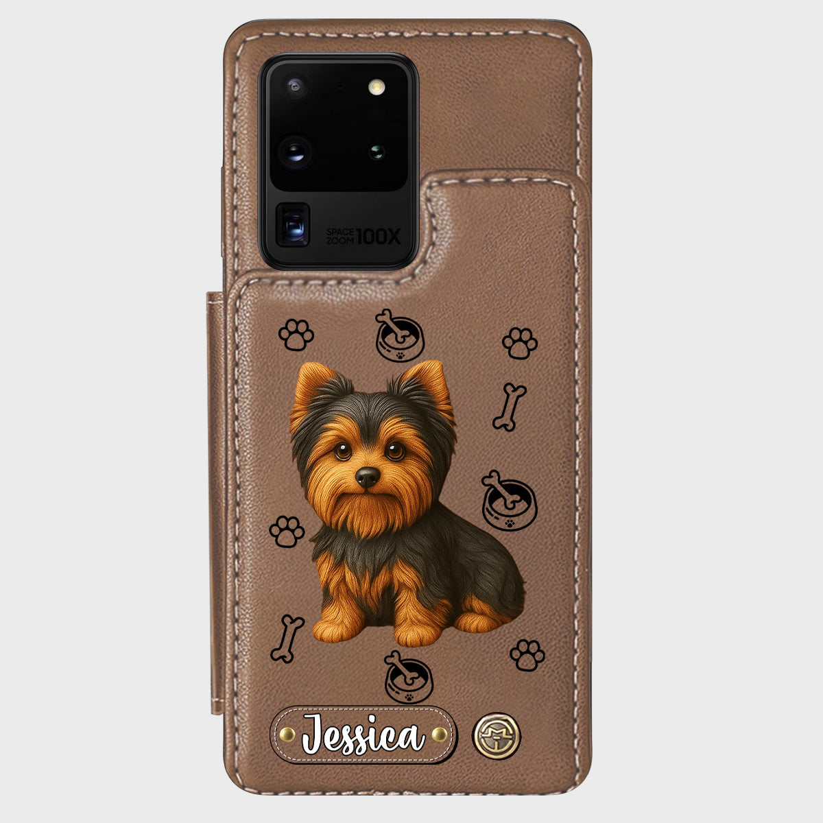 Étui portefeuille pour téléphone personnalisé Yorkshire Terrier « J’aime mon chien »