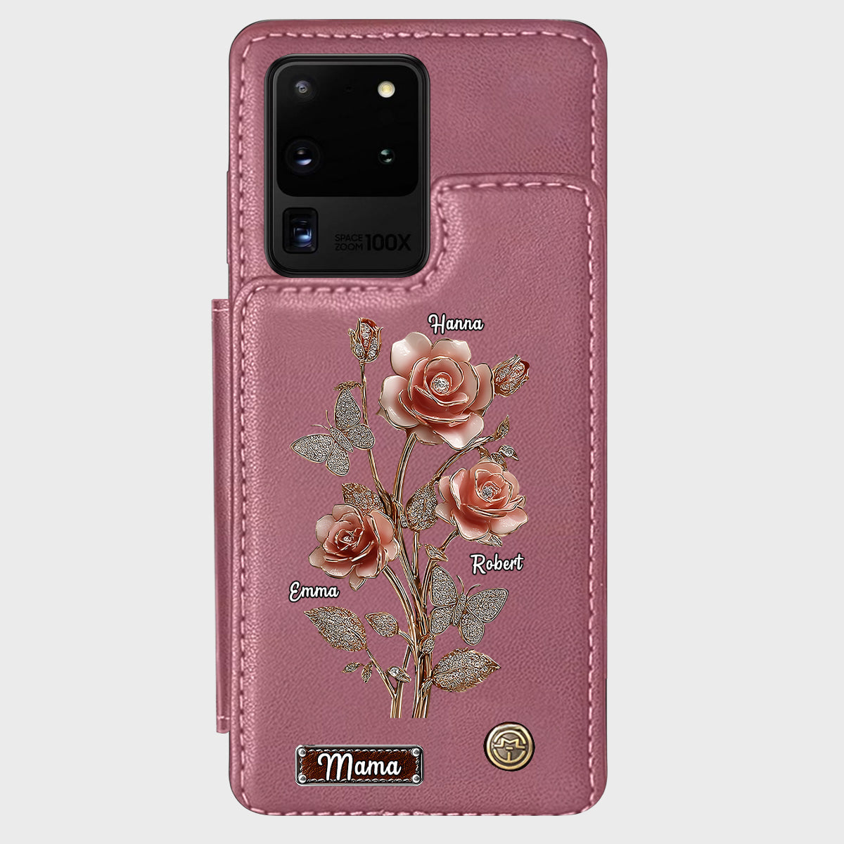 Étui portefeuille personnalisé pour téléphone portable « Mère et Roses »