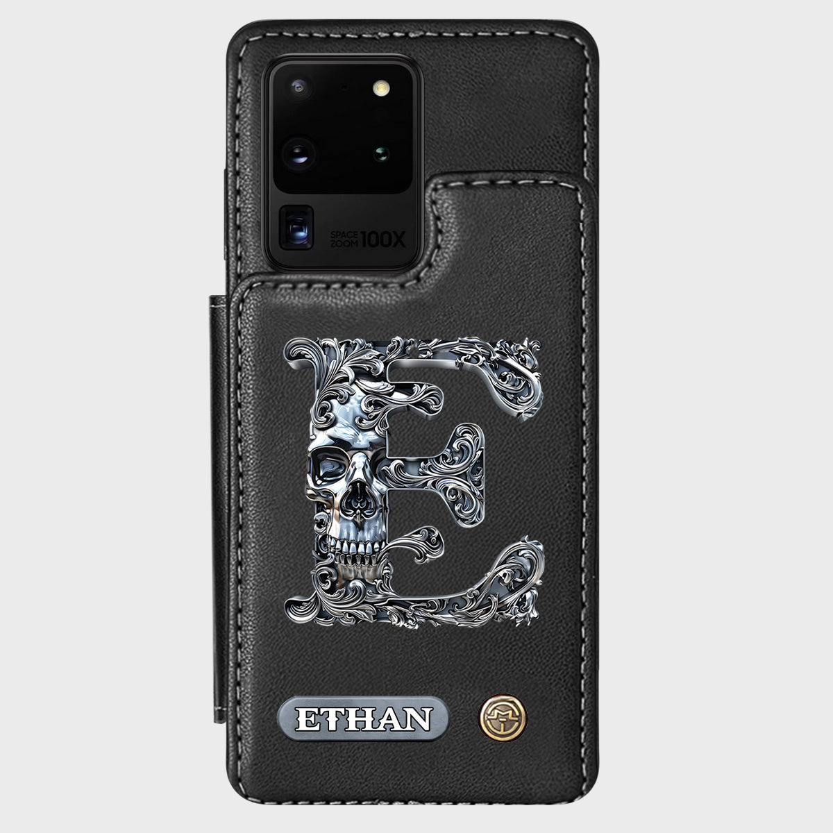 Étui portefeuille personnalisé avec initiale et tête de mort