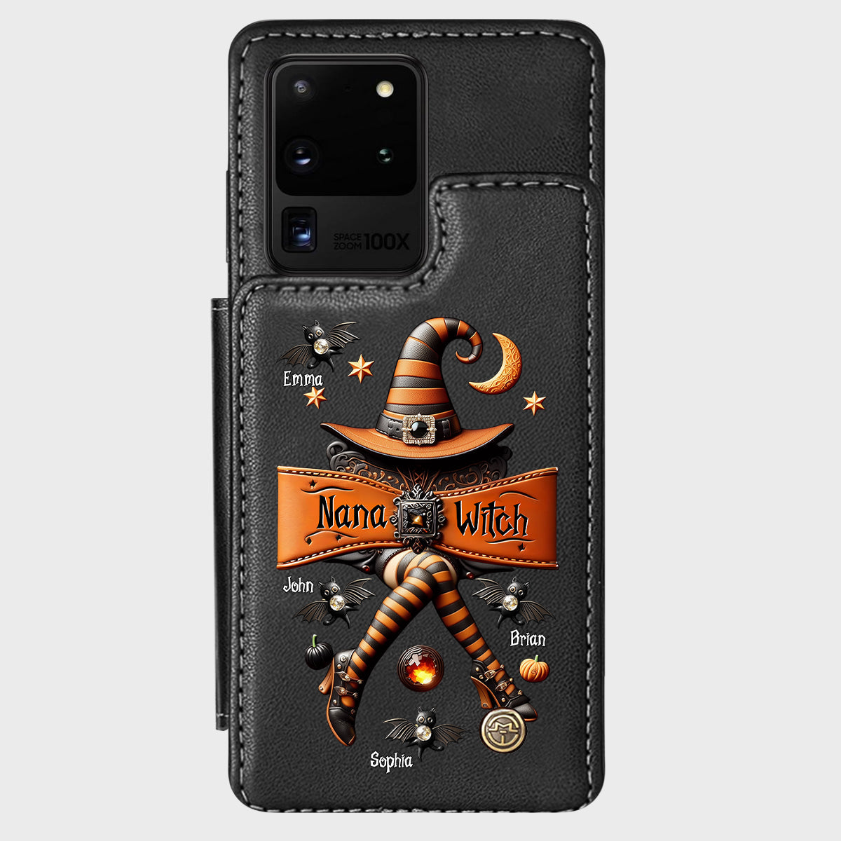 Cadeau d'Halloween pour grand-mère, maman sorcière - Étui portefeuille personnalisé pour téléphone