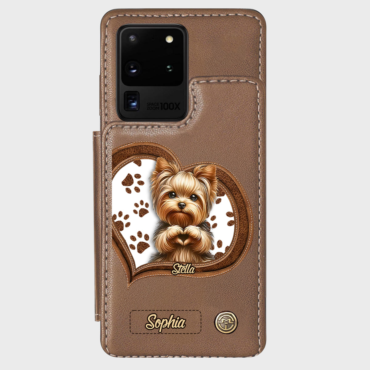 Étui portefeuille/téléphone personnalisé pour chien avec motif de cœur formé par un chiot ou un chaton
