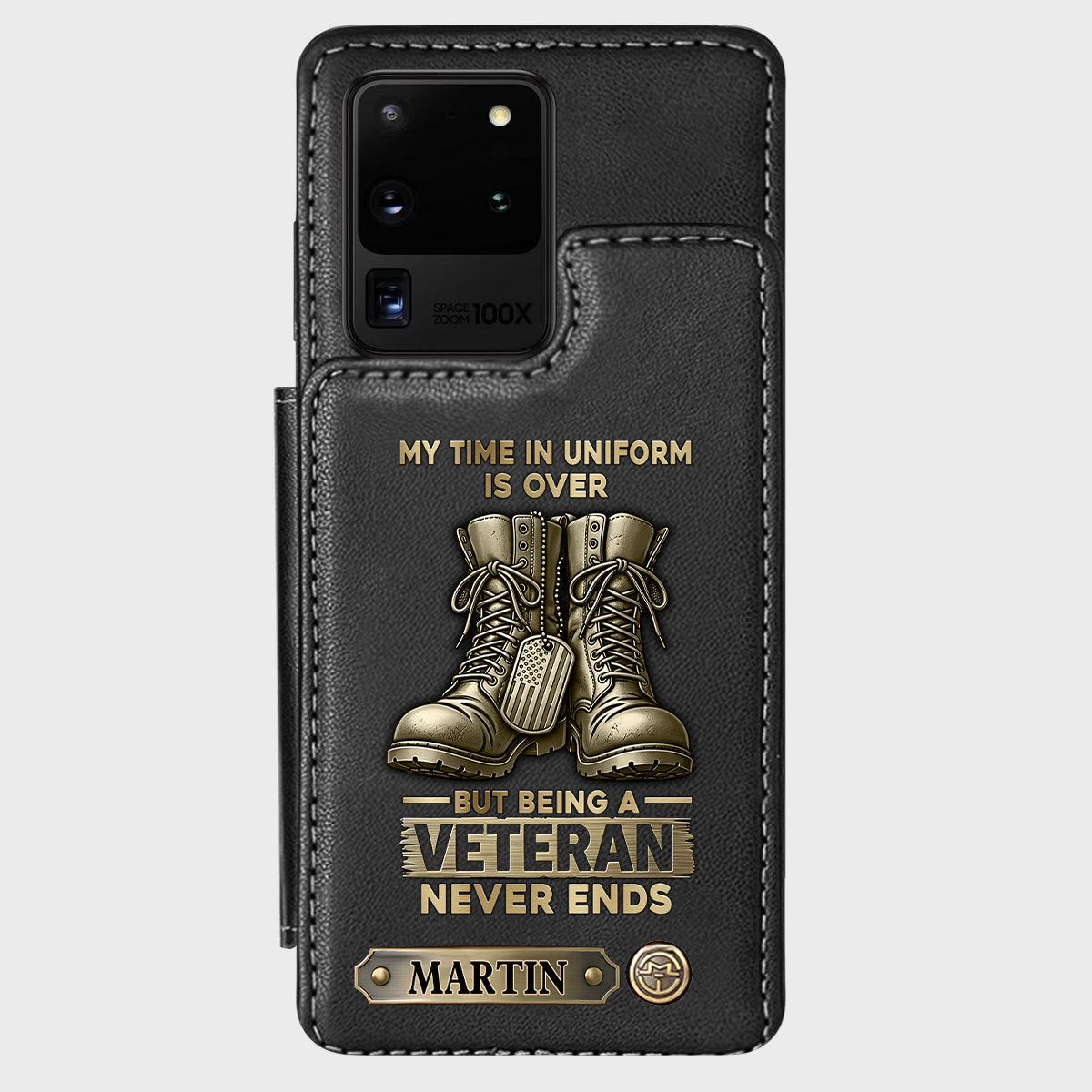Étui portefeuille personnalisé pour téléphone, en hommage aux anciens combattants.
