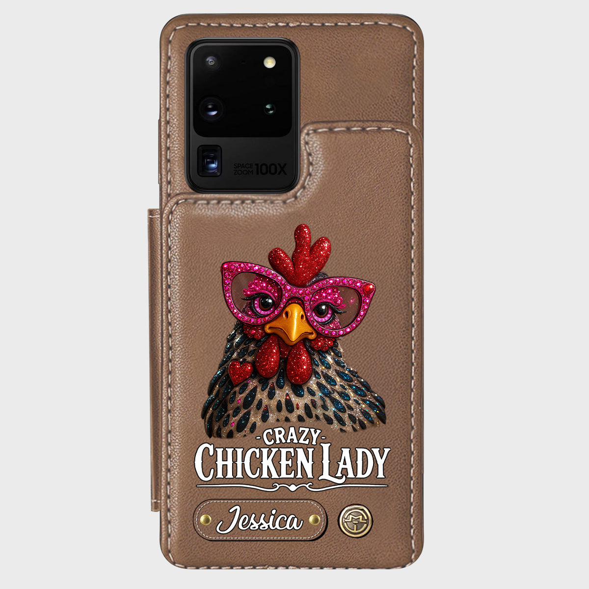 Crazy Chicken Lady - Étui portefeuille personnalisé pour téléphone avec poulet