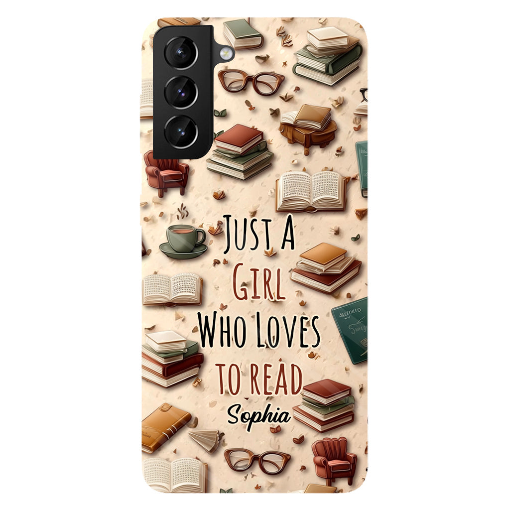 Coque de téléphone personnalisée « Juste une fille qui aime lire » avec un livre imprimé intégralement