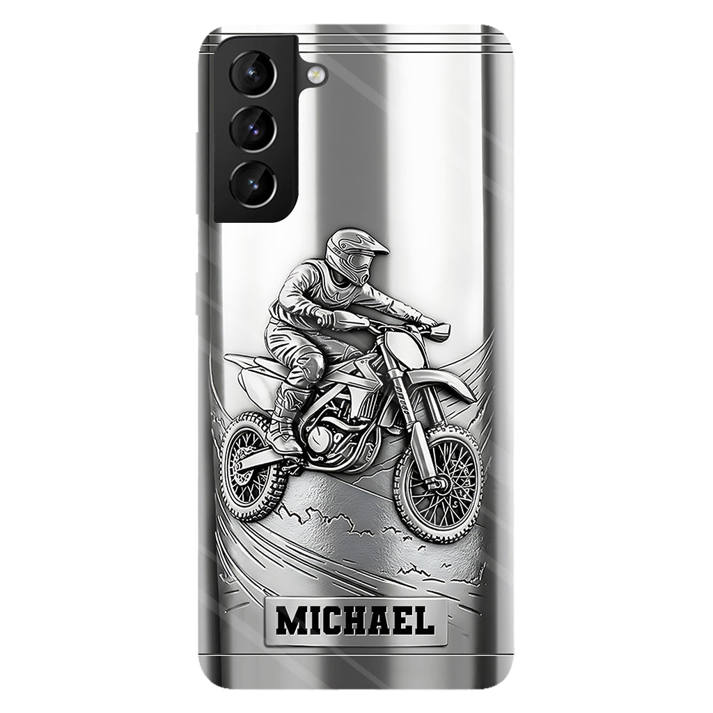 Coque de téléphone personnalisée motif motocross/cross métallisée - Coque de téléphone imprimée intégralement sur le thème du motocross