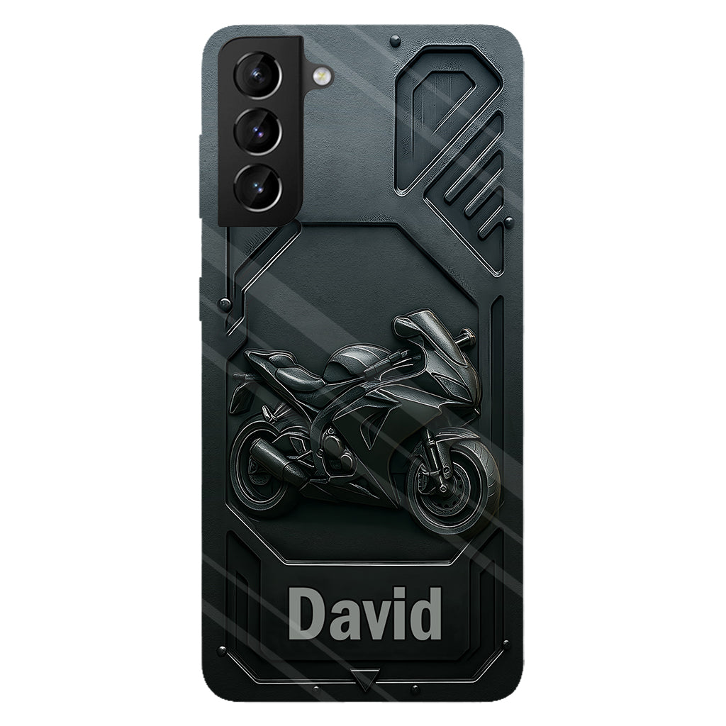 Coque de téléphone personnalisée pour motard, style cruiser/sportif, avec impression intégrale.
