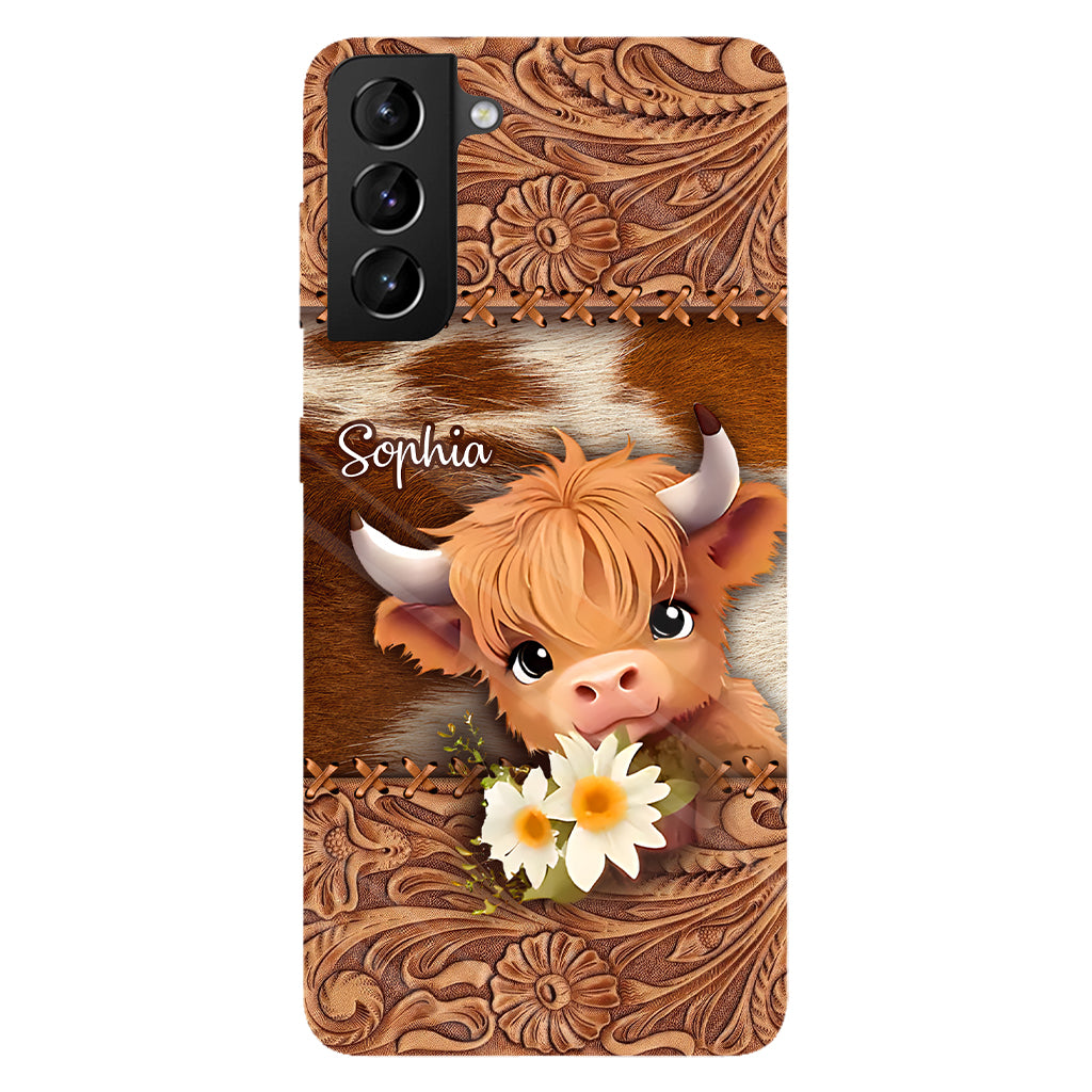 Coque de téléphone personnalisée avec impression intégrale représentant une adorable vache des Highlands