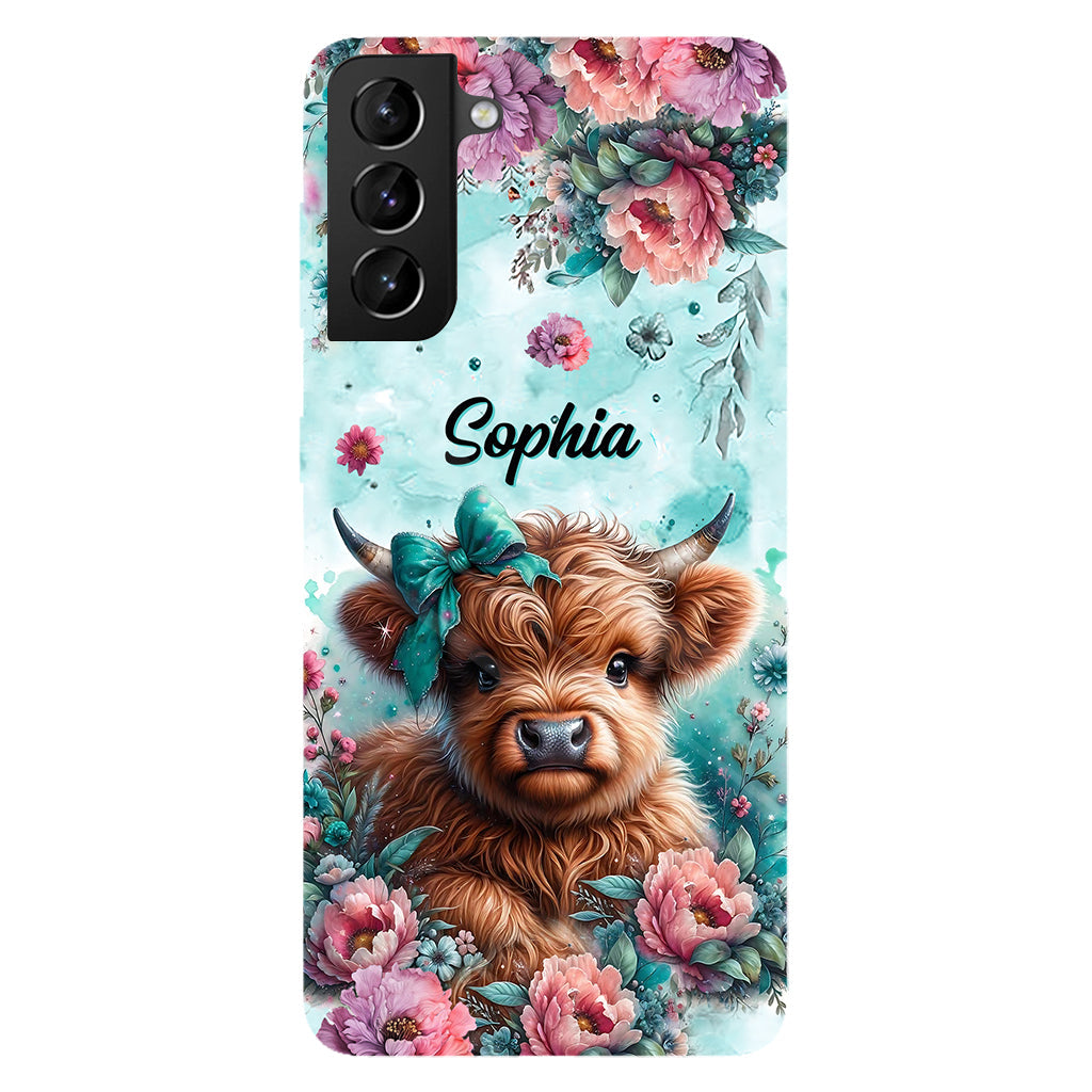 Coque de téléphone personnalisée avec imprimé intégral « Bébé vache des Highlands »