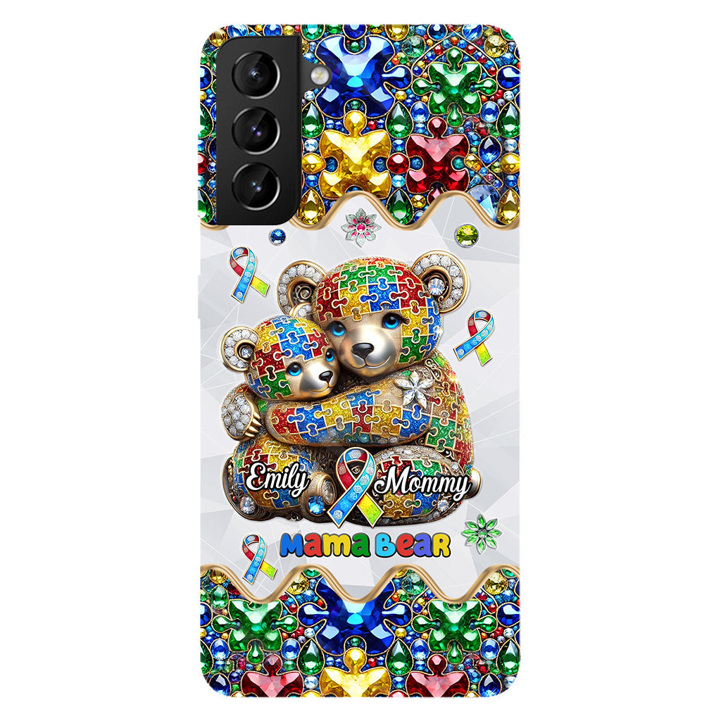 Coque de téléphone personnalisée « Maman Ours » pour la sensibilisation à l'autisme (avec impression intégrale)