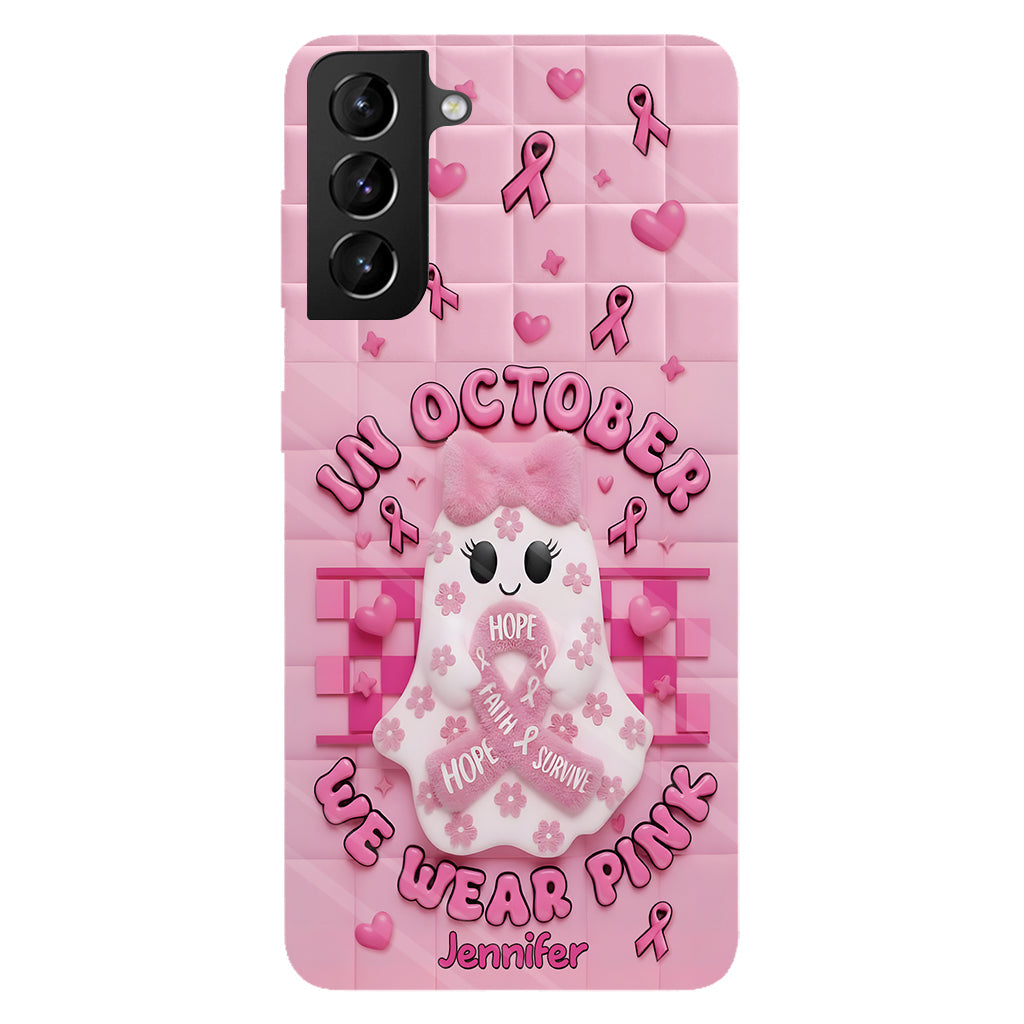 Coque de téléphone personnalisée avec un adorable fantôme et un message de sensibilisation au cancer du sein - Coque de téléphone imprimée intégralement pour la sensibilisation au cancer du sein