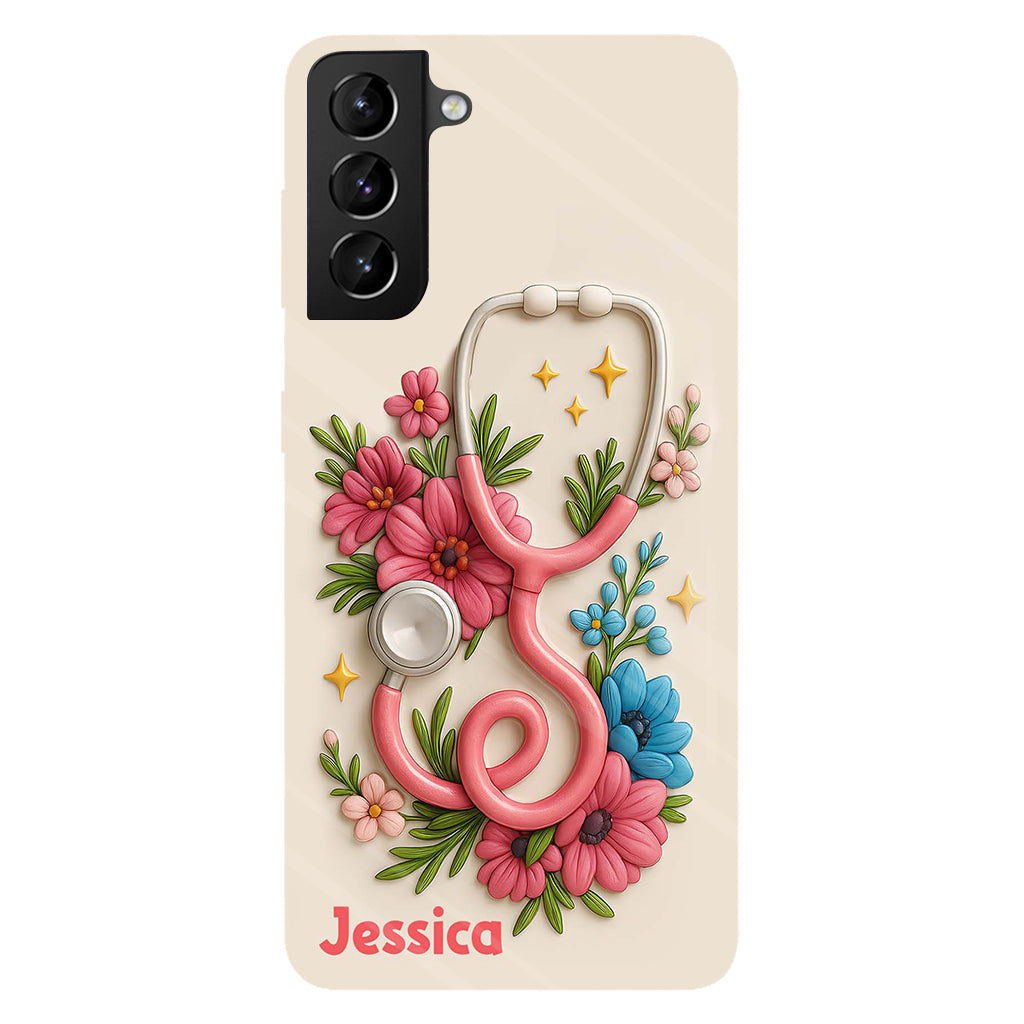 Floral Stethoscope - Personalized Nurse Full Print Phone Case