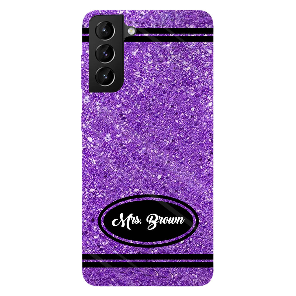 Coque de téléphone et support pour téléphone personnalisés avec motif crayon à paillettes artificielles - Design crayon à paillettes artificielles - Impression intégrale - Motif pour enseignant