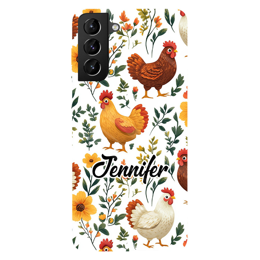 Coque de téléphone personnalisée avec motif de poules fleuries mignonnes - Coque de téléphone imprimée avec des poules - Motifs de poules - Mignonnes