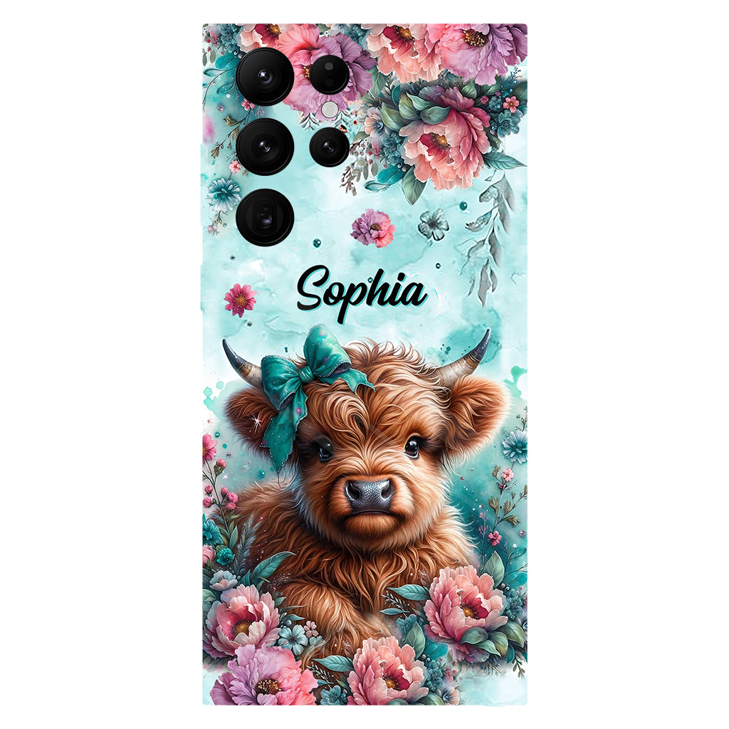 Coque de téléphone personnalisée avec imprimé intégral « Bébé vache des Highlands »