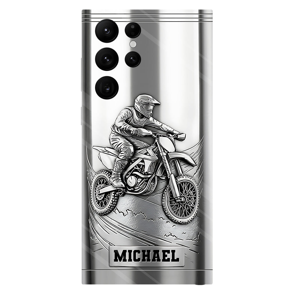 Coque de téléphone personnalisée motif motocross/cross métallisée - Coque de téléphone imprimée intégralement sur le thème du motocross