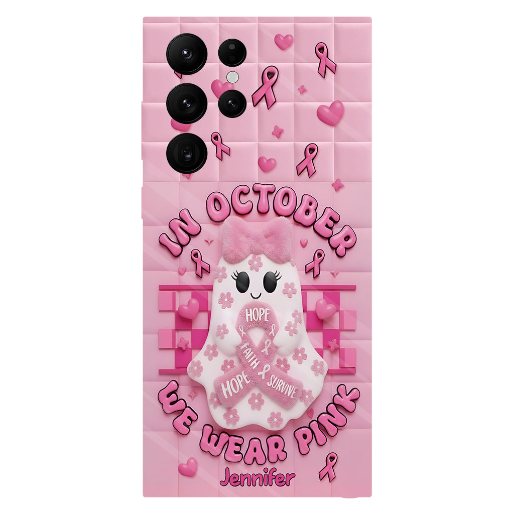 Coque de téléphone personnalisée avec un adorable fantôme et un message de sensibilisation au cancer du sein - Coque de téléphone imprimée intégralement pour la sensibilisation au cancer du sein