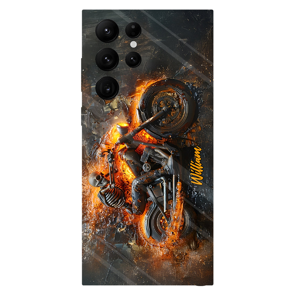 Skeleton Riding Flaming Motorcycle - Personalized Biker Full Print Phone Case