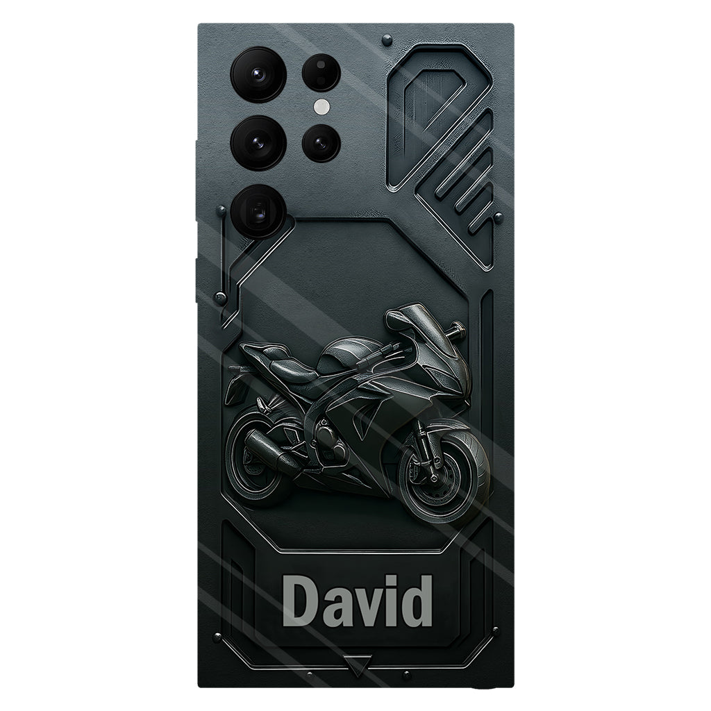 Coque de téléphone personnalisée pour motard, style cruiser/sportif, avec impression intégrale.