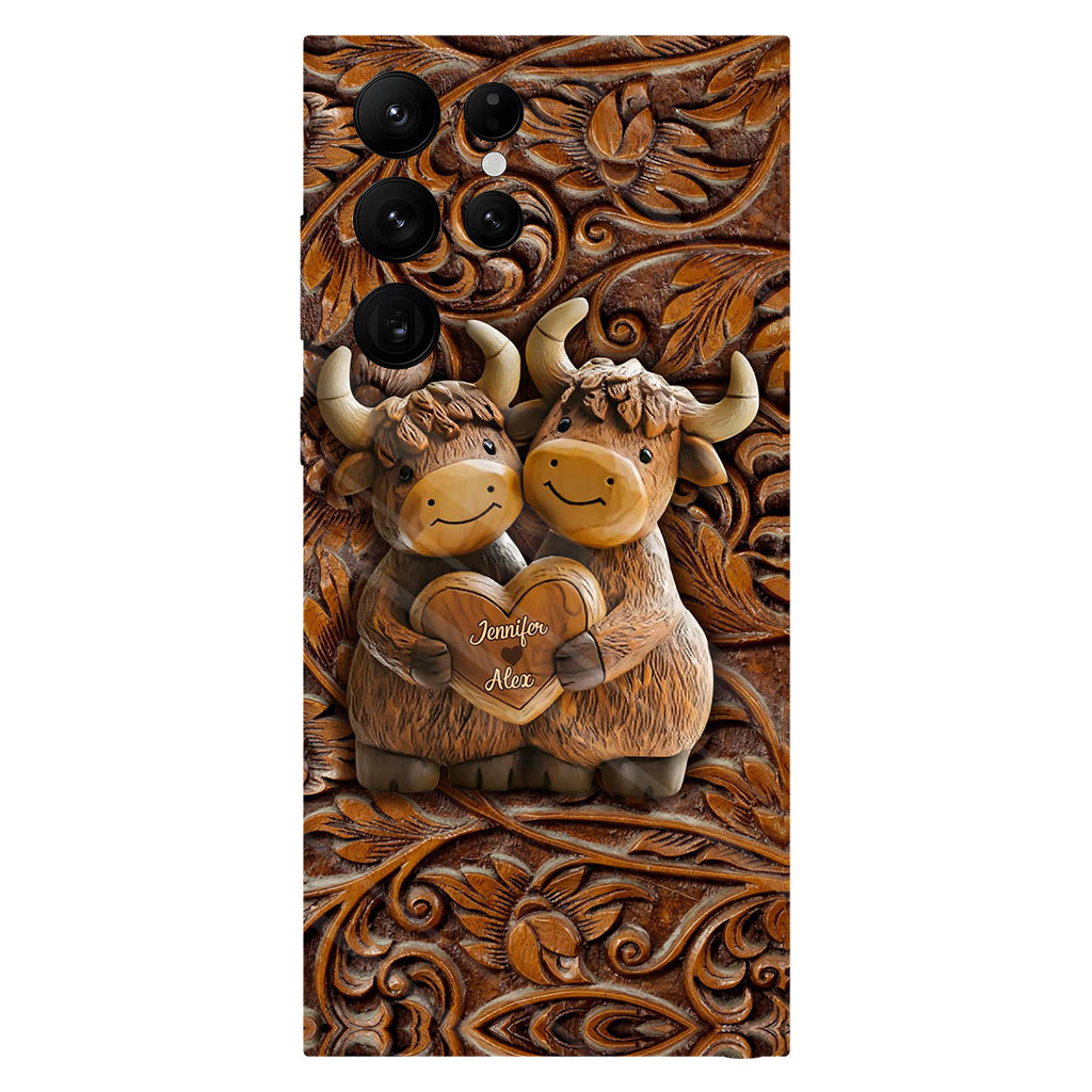 Couple de vaches des Highlands mignon - Coque de téléphone personnalisée avec imprimé intégral de vaches des Highlands