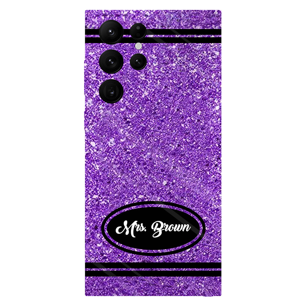 Coque de téléphone et support pour téléphone personnalisés avec motif crayon à paillettes artificielles - Design crayon à paillettes artificielles - Impression intégrale - Motif pour enseignant