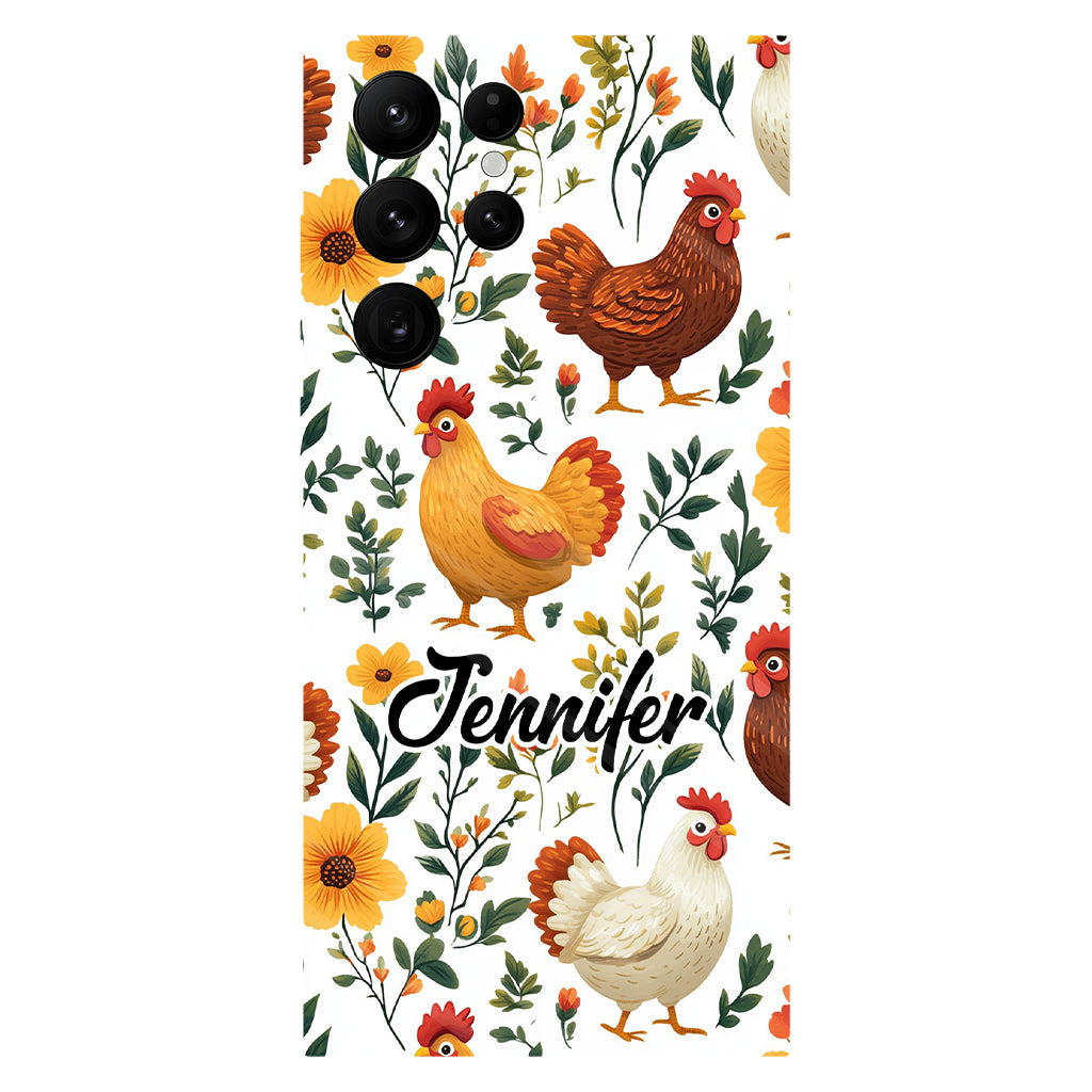 Coque de téléphone personnalisée avec motif de poules fleuries mignonnes - Coque de téléphone imprimée avec des poules - Motifs de poules - Mignonnes