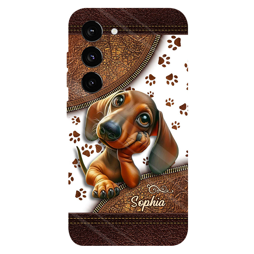 Coque de téléphone personnalisée avec un adorable teckel et un motif intégral de chien