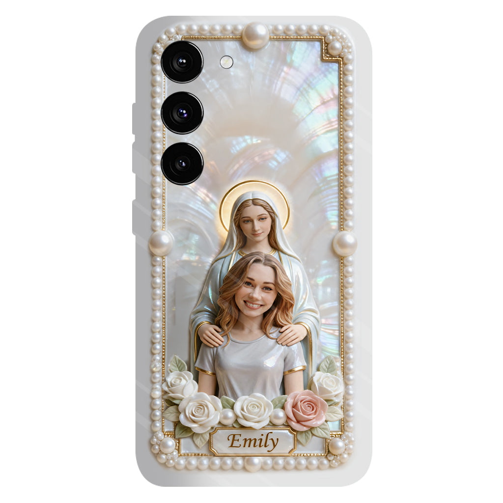 Blessed Virgin Mary Custom From Photo - Pearl & Roses - Personalized Christian Full Print Phone Case