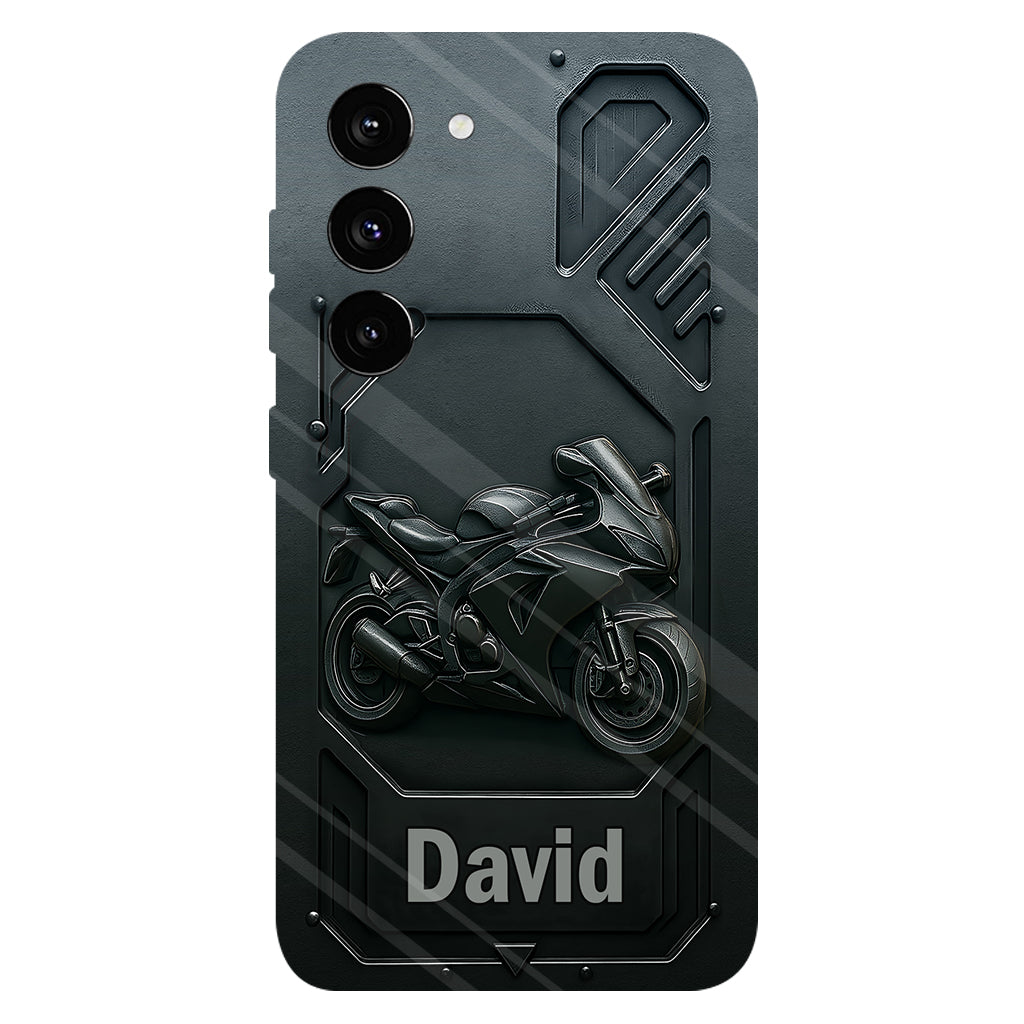 Coque de téléphone personnalisée pour motard, style cruiser/sportif, avec impression intégrale.