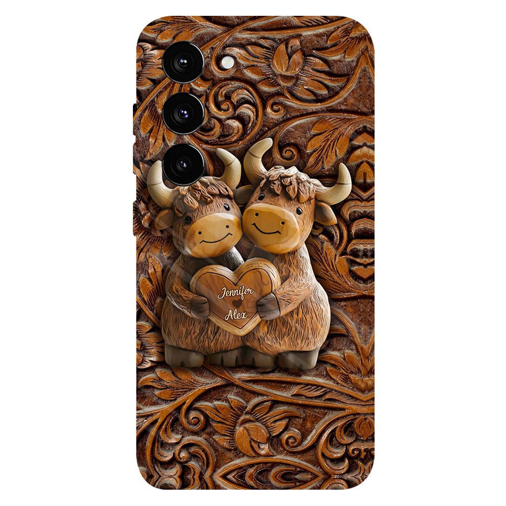 Couple de vaches des Highlands mignon - Coque de téléphone personnalisée avec imprimé intégral de vaches des Highlands