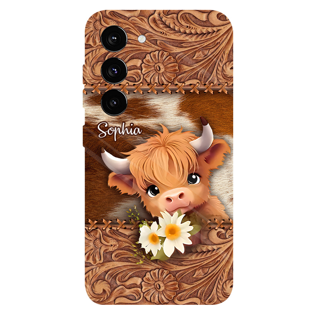 Coque de téléphone personnalisée avec impression intégrale représentant une adorable vache des Highlands