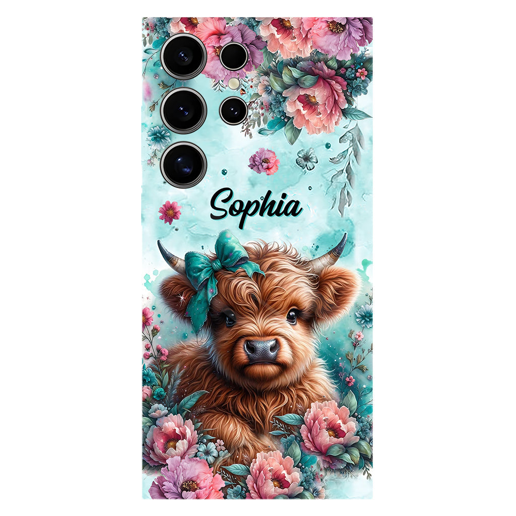 Coque de téléphone personnalisée avec imprimé intégral « Bébé vache des Highlands »