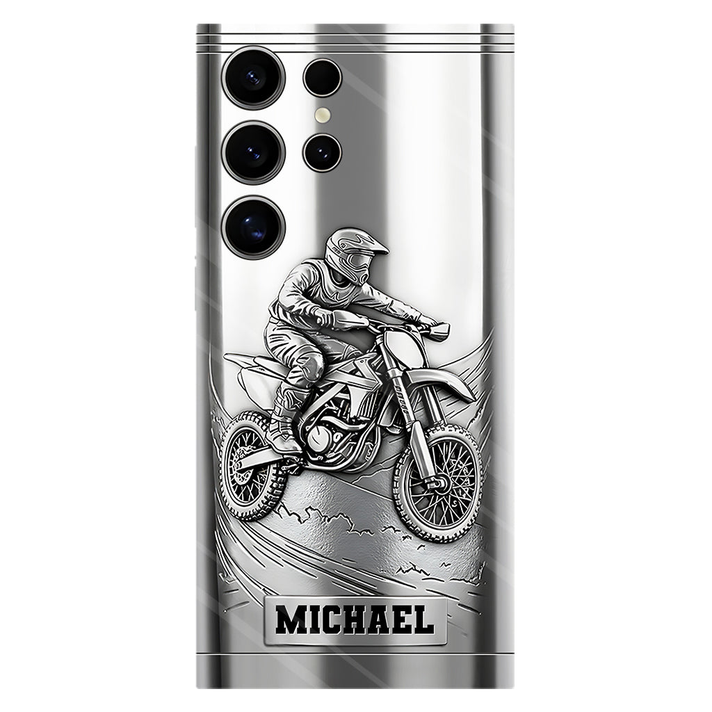 Coque de téléphone personnalisée motif motocross/cross métallisée - Coque de téléphone imprimée intégralement sur le thème du motocross