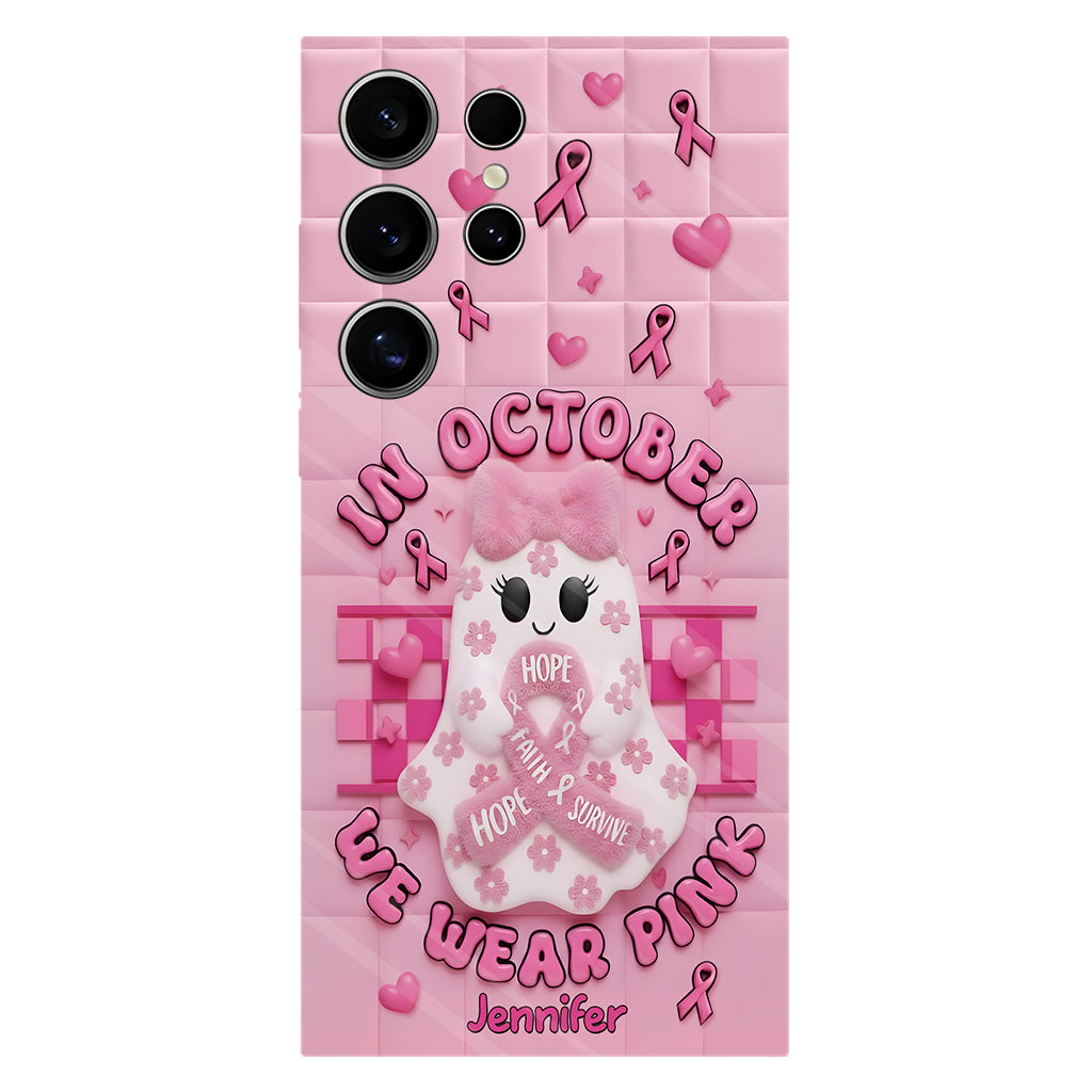 Coque de téléphone personnalisée avec un adorable fantôme et un message de sensibilisation au cancer du sein - Coque de téléphone imprimée intégralement pour la sensibilisation au cancer du sein