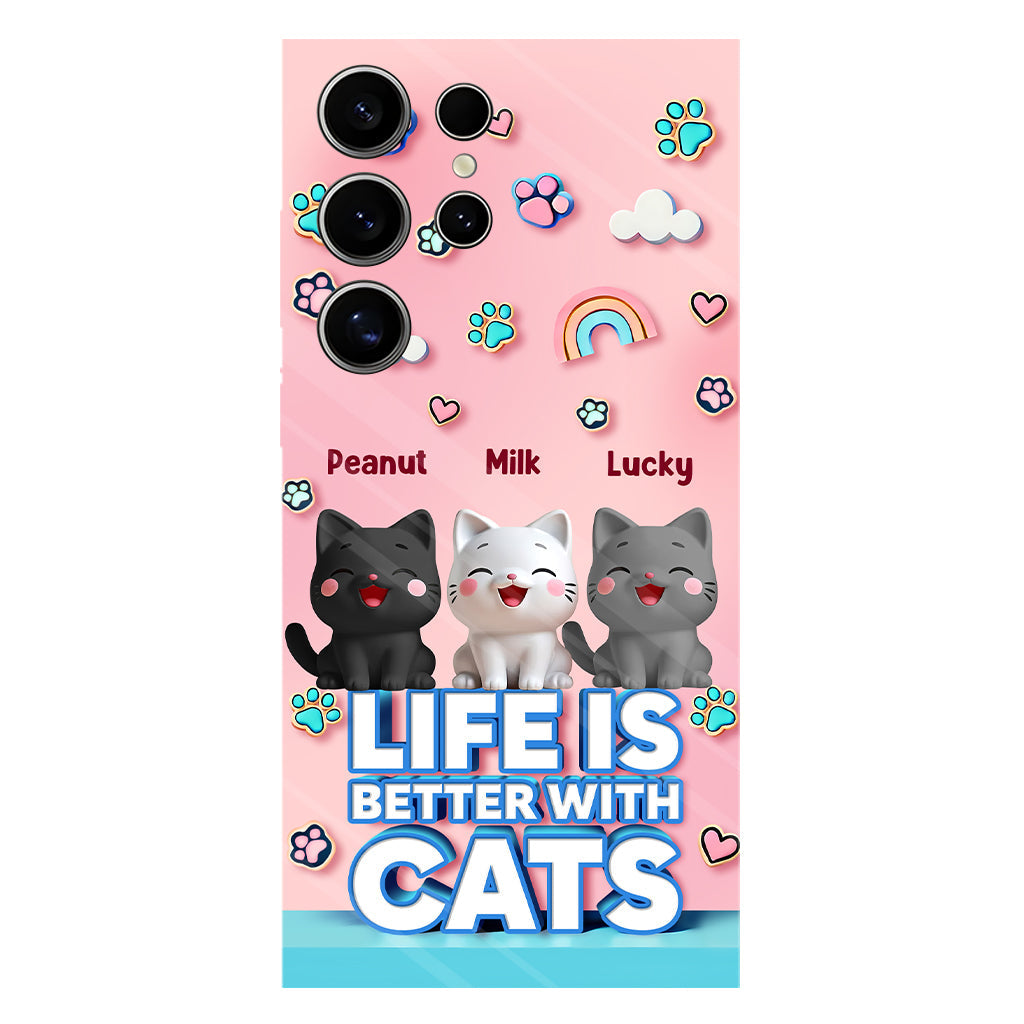La vie est plus belle avec un chat - Coque de téléphone personnalisée avec motif chat.