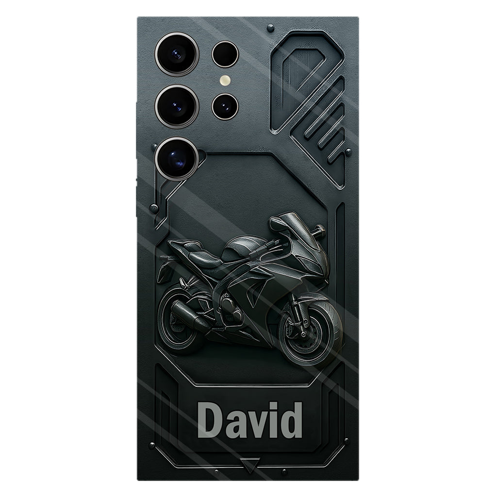 Coque de téléphone personnalisée pour motard, style cruiser/sportif, avec impression intégrale.