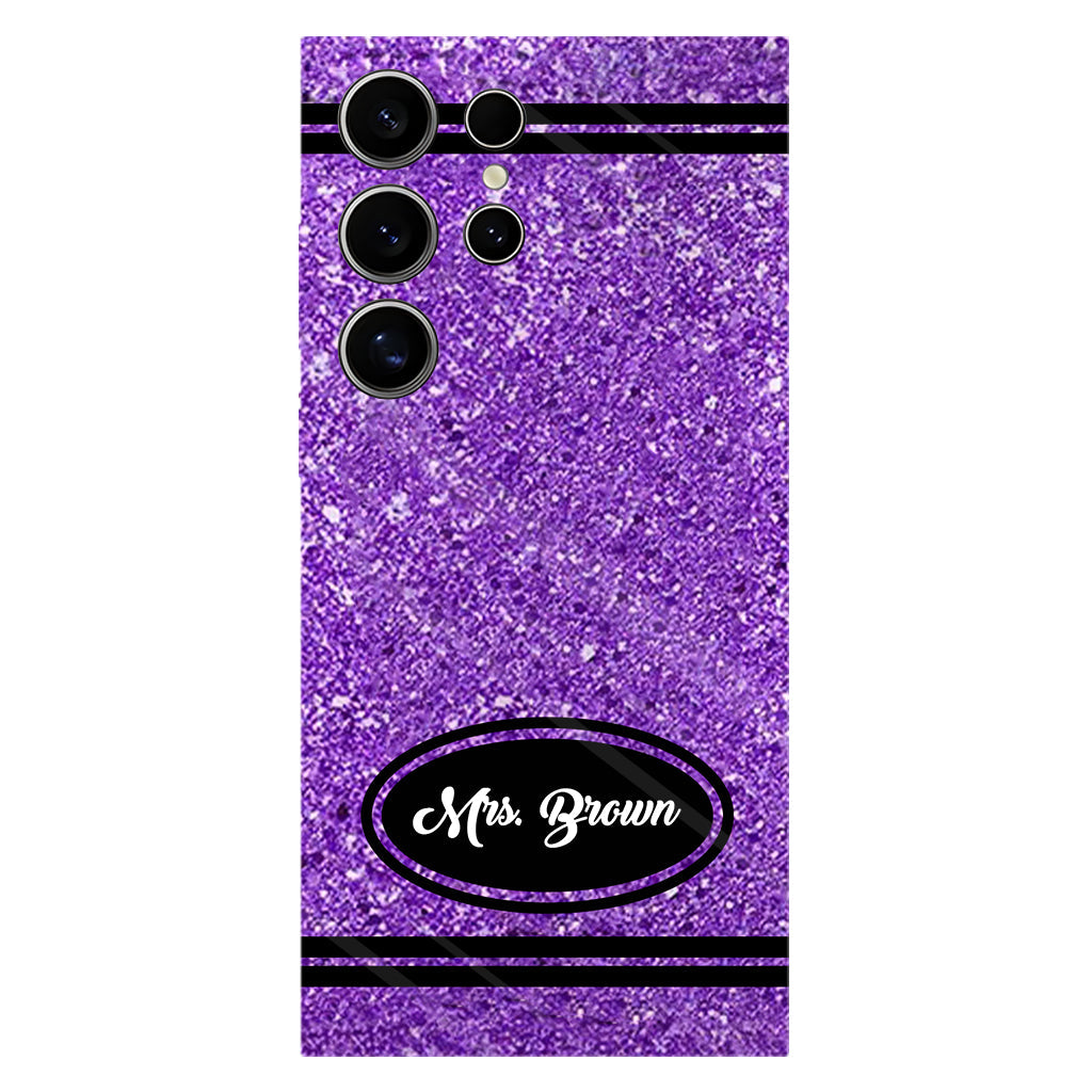 Coque de téléphone et support pour téléphone personnalisés avec motif crayon à paillettes artificielles - Design crayon à paillettes artificielles - Impression intégrale - Motif pour enseignant