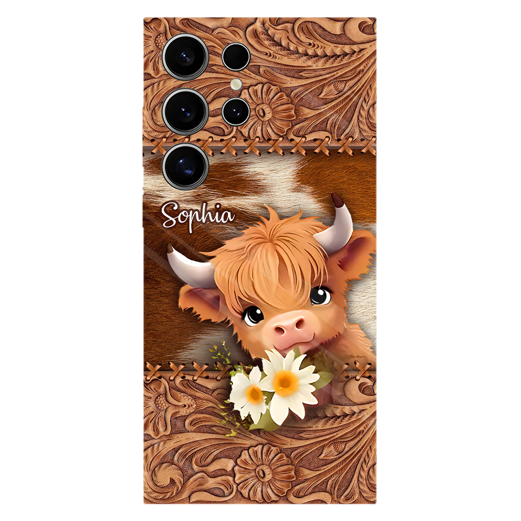 Coque de téléphone personnalisée avec impression intégrale représentant une adorable vache des Highlands
